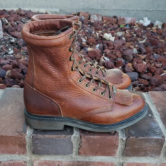 Double H Women's Tan Leather Combat Boots - Picture 3 of 16
